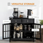 Buffet de cuisine avec portes vitrées, étagère réglable et 2 tiroirs - N/A