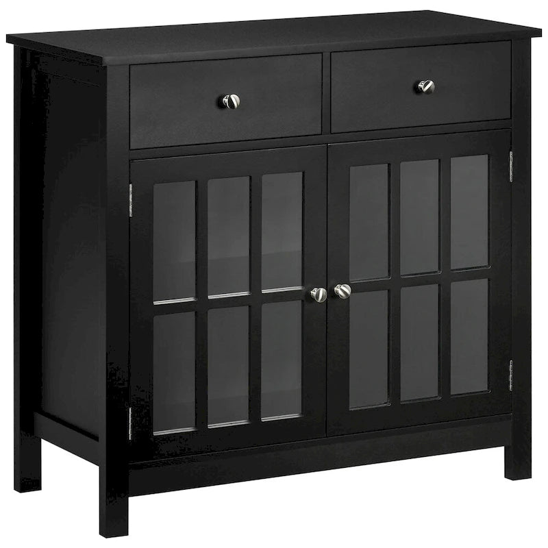 Buffet de cuisine avec portes vitrées, étagère réglable et 2 tiroirs - N/A