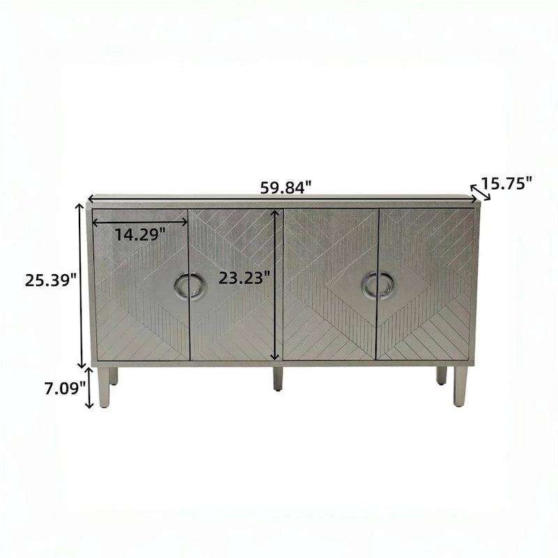 Armoire de rangement 4 portes élégante et fonctionnelle avec pieds en pin et MDF