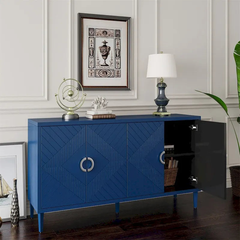 Armoire de rangement 4 portes élégante et fonctionnelle avec pieds en pin et MDF