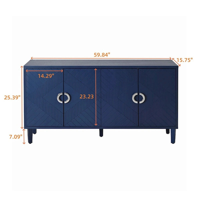 Armoire de rangement 4 portes élégante et fonctionnelle avec pieds en pin et MDF