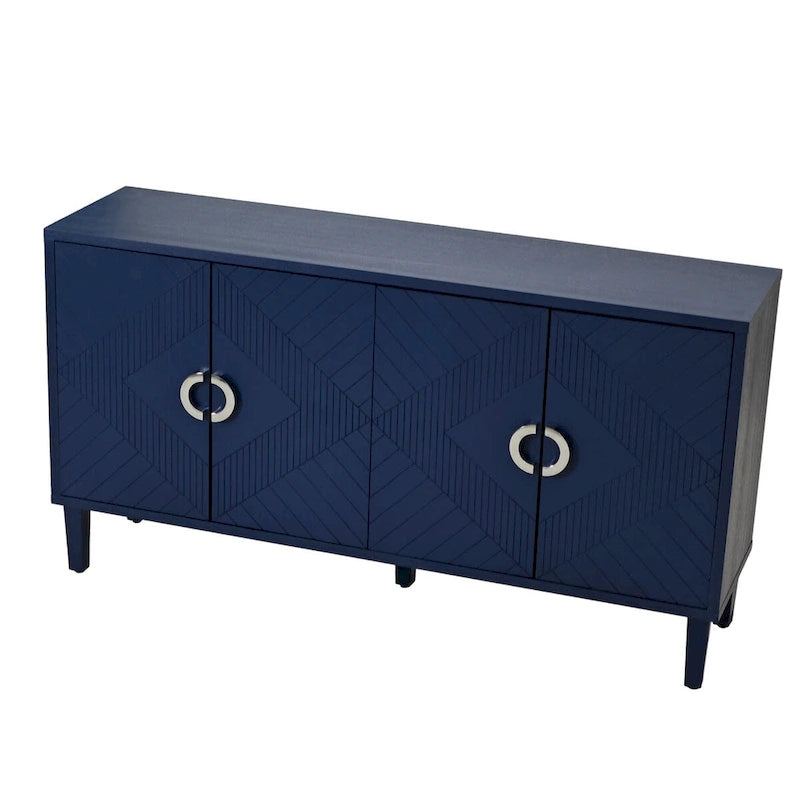 Armoire de rangement 4 portes élégante et fonctionnelle avec pieds en pin et MDF