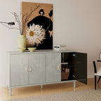Armoire de rangement 4 portes élégante et fonctionnelle avec pieds en pin et MDF