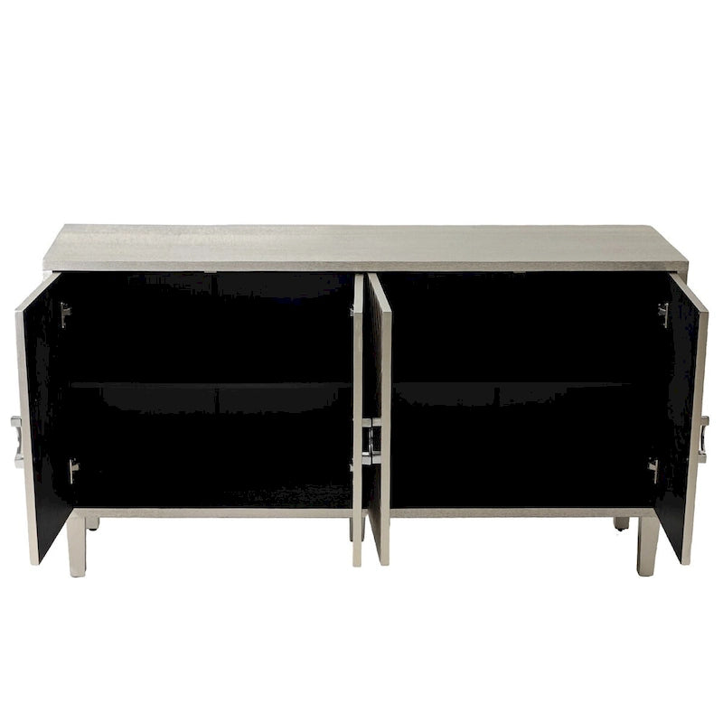 Armoire de rangement 4 portes élégante et fonctionnelle avec pieds en pin et MDF