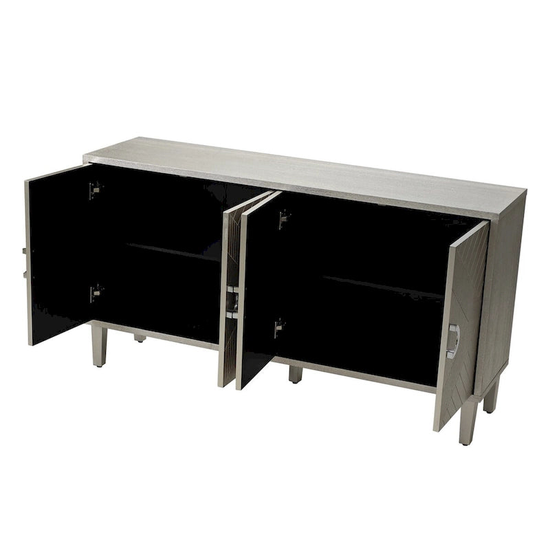 Armoire de rangement 4 portes élégante et fonctionnelle avec pieds en pin et MDF