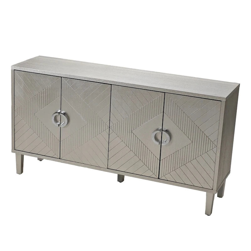 Armoire de rangement 4 portes élégante et fonctionnelle avec pieds en pin et MDF