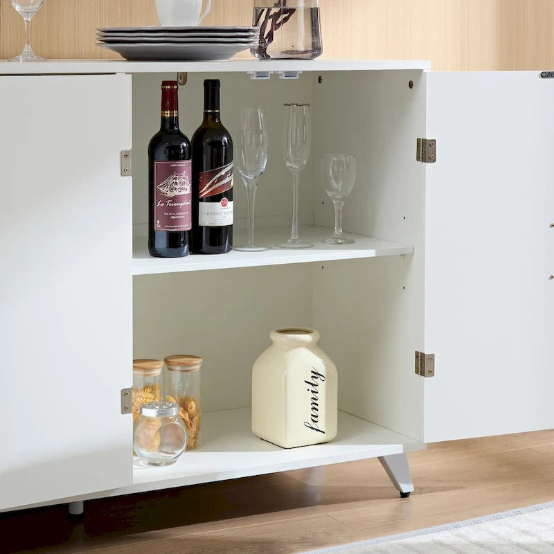Buffet bahut avec 4 portes et étagères amovibles, pour salon, salle à manger, blanc ivoire