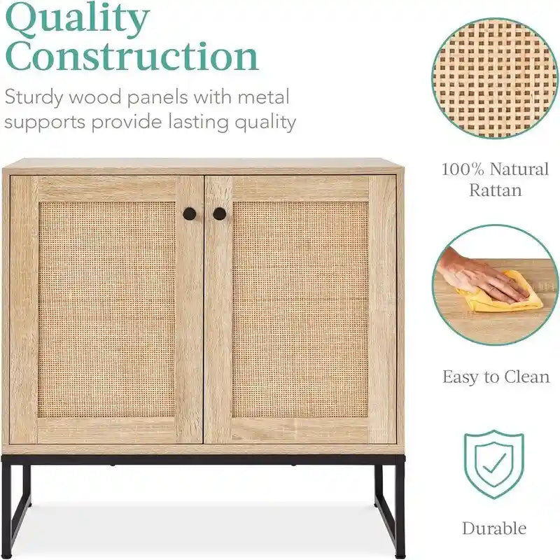 Meuble de rangement 2 portes en rotin - 15P x 31,5L x 32,5H
