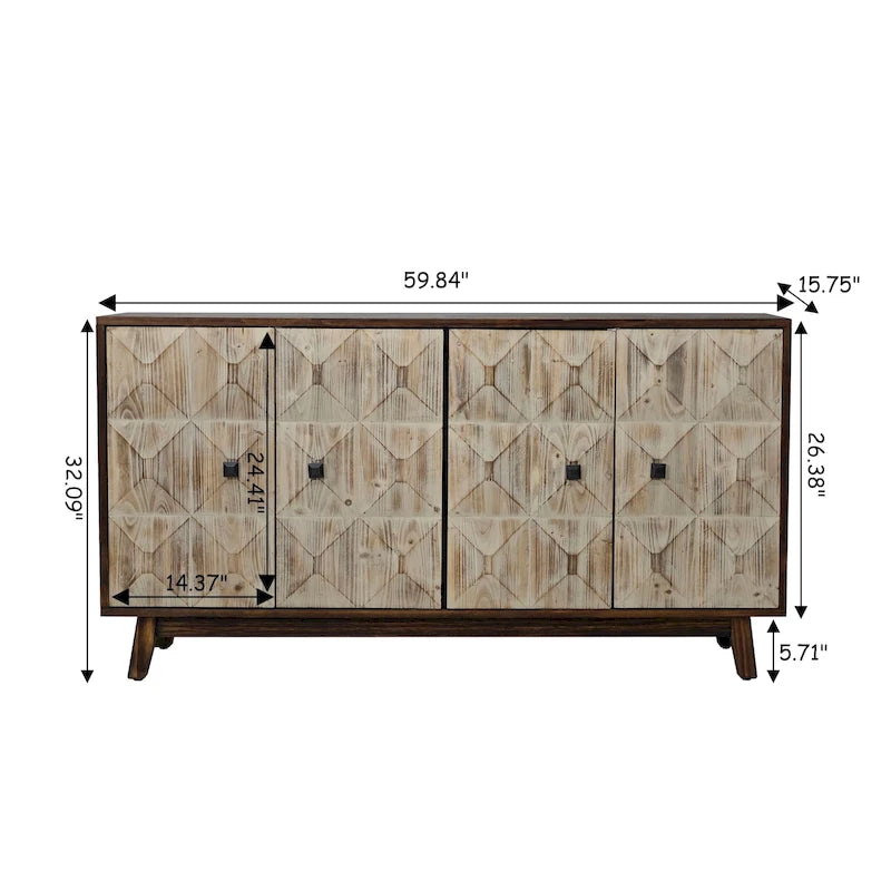 Buffet Vintage 4 Portes de 152 cm, Meuble de Rangement Autonome