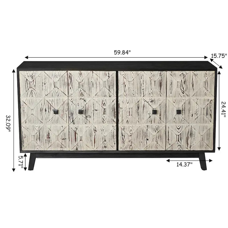 Buffet Vintage 4 Portes de 152 cm, Meuble de Rangement Autonome