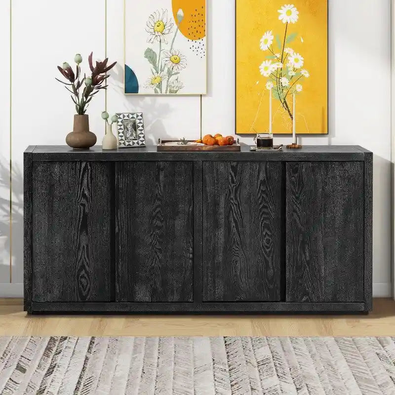 63 Meuble Buffet Quatre Portes avec Étagères Réglables pour Couloir Entrée Salon