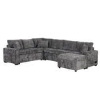 Canapé d'angle en chenille convertible, canapé-lit en forme de L avec pouf de rangement, 3 oreillers et dispositifs de charge