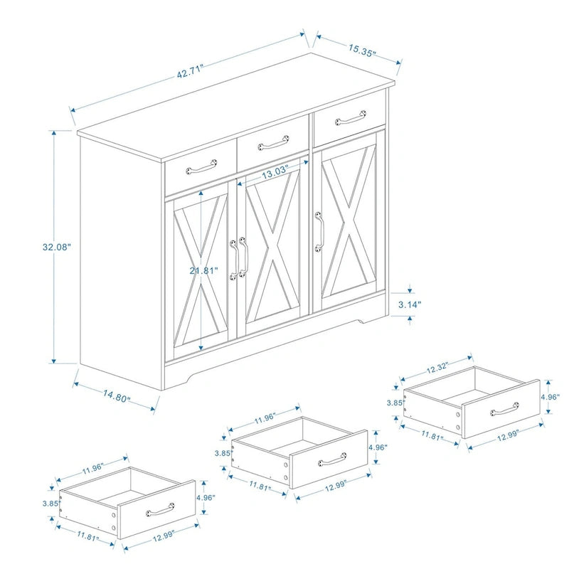 Meuble de Rangement Buffet de Ferme avec 3 Tiroirs et 3 Portes