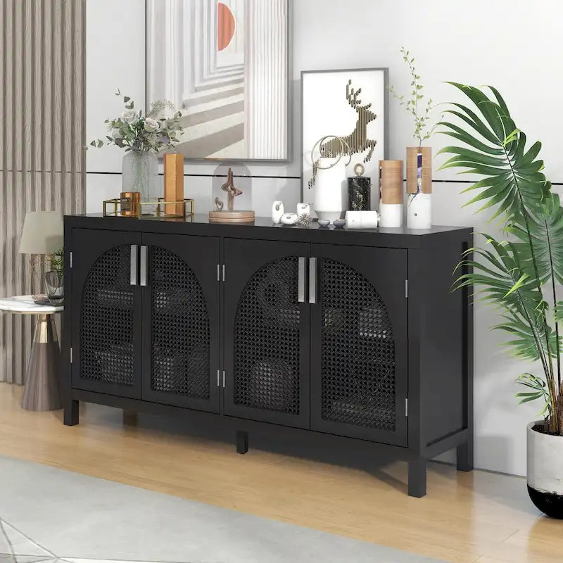 Grand buffet/bahut 60 portes en rotin artificiel avec grand espace de rangement