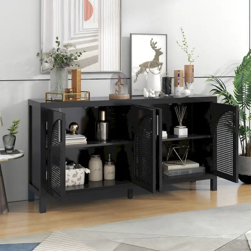 Grand buffet/bahut 60 portes en rotin artificiel avec grand espace de rangement