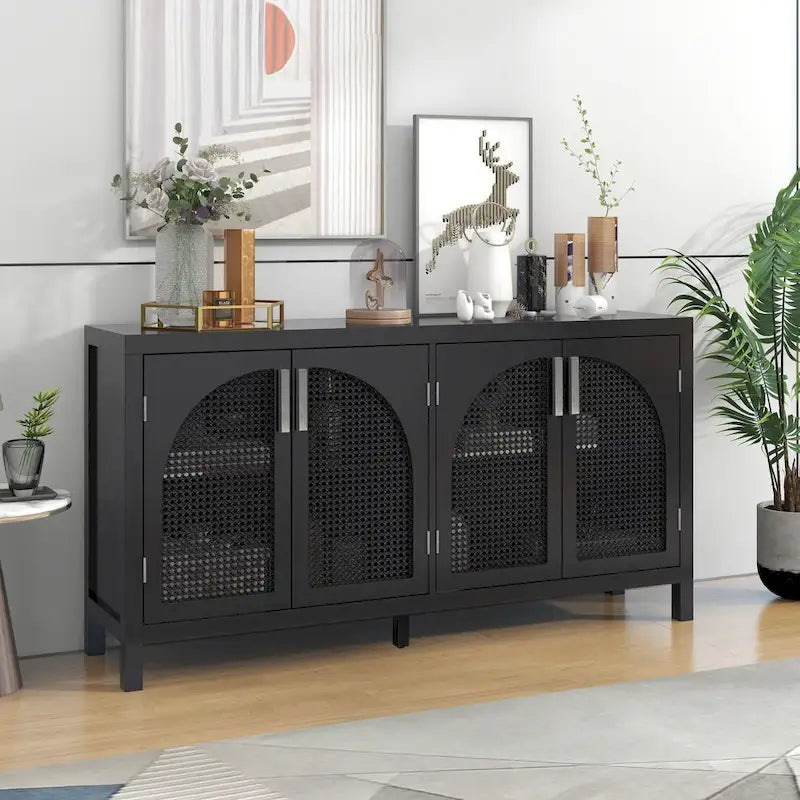 Grand buffet/bahut 60 portes en rotin artificiel avec grand espace de rangement