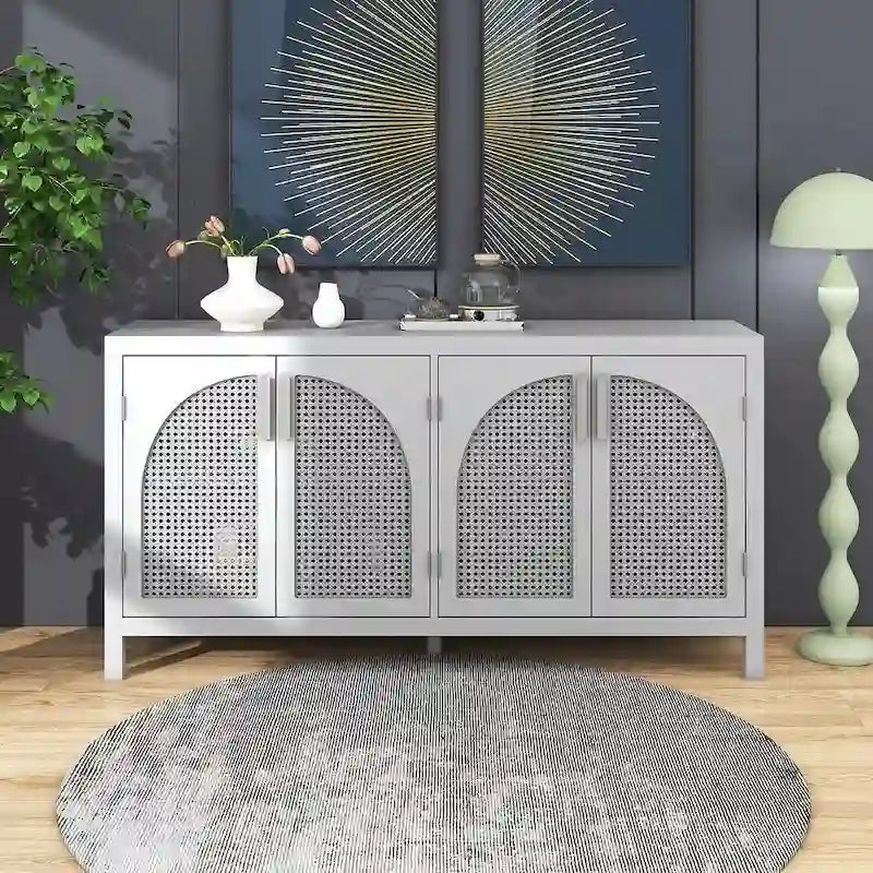 Grand buffet/bahut 60 portes en rotin artificiel avec grand espace de rangement