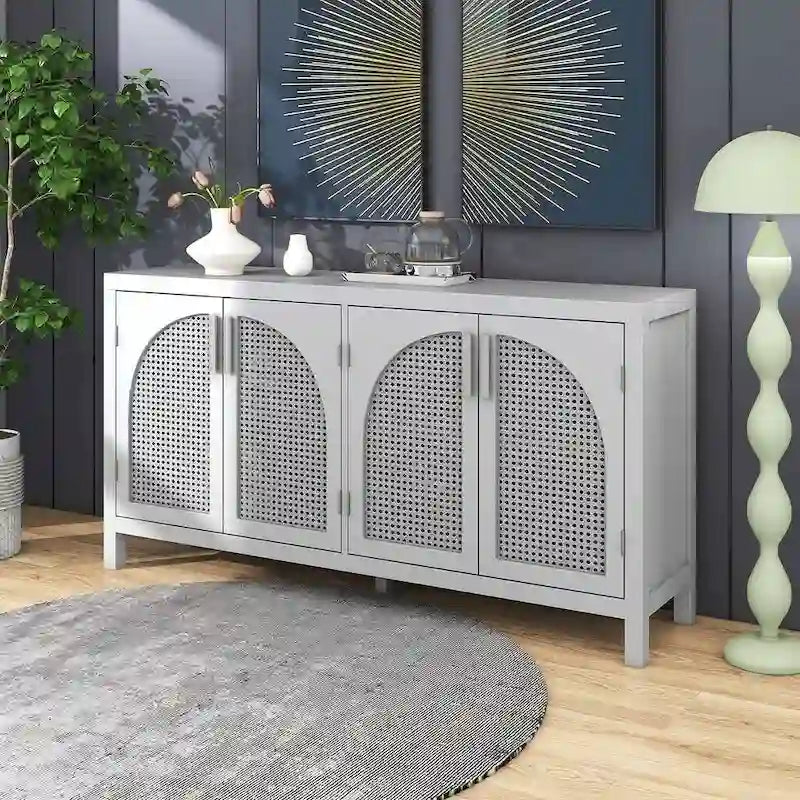 Grand buffet/bahut 60 portes en rotin artificiel avec grand espace de rangement