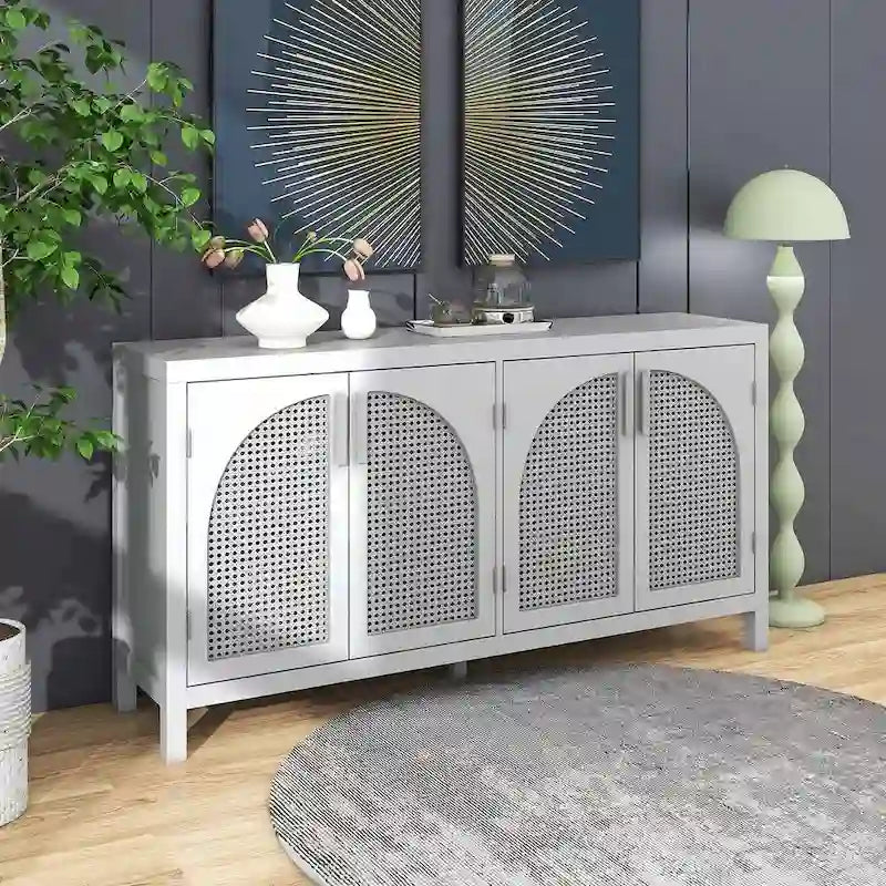 Grand buffet/bahut 60 portes en rotin artificiel avec grand espace de rangement