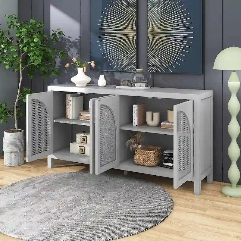 Grand buffet/bahut 60 portes en rotin artificiel avec grand espace de rangement