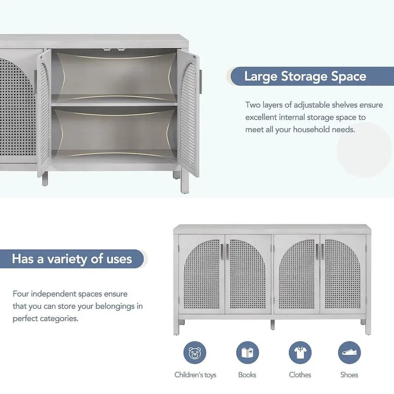 Grand buffet/bahut 60 portes en rotin artificiel avec grand espace de rangement