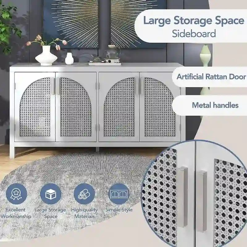 Grand buffet/bahut 60 portes en rotin artificiel avec grand espace de rangement
