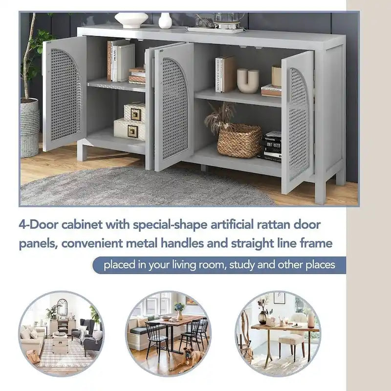 Grand buffet/bahut 60 portes en rotin artificiel avec grand espace de rangement