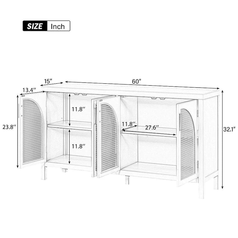 Grand buffet/bahut 60 portes en rotin artificiel avec grand espace de rangement