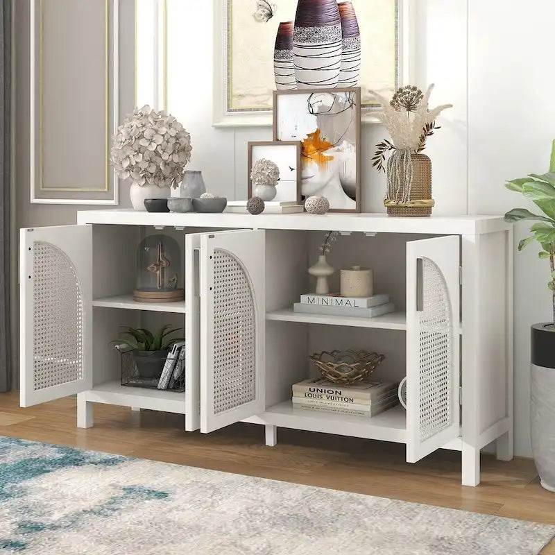 Grand buffet/bahut 60 portes en rotin artificiel avec grand espace de rangement