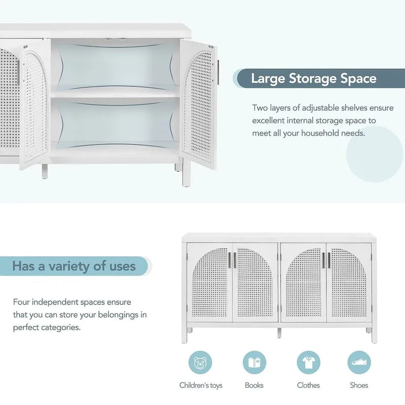 Grand buffet/bahut 60 portes en rotin artificiel avec grand espace de rangement