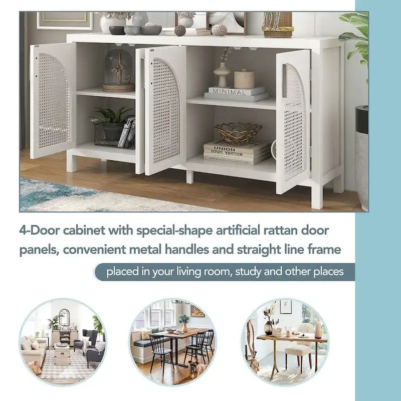 Grand buffet/bahut 60 portes en rotin artificiel avec grand espace de rangement