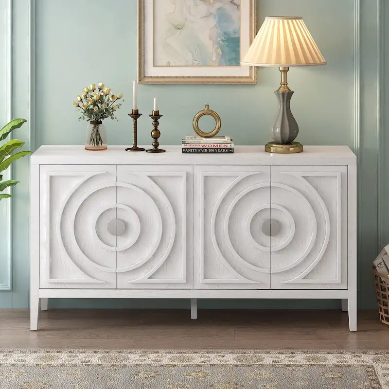 Buffet design rétro à rainures circulaires avec poignée de porte ronde en métal