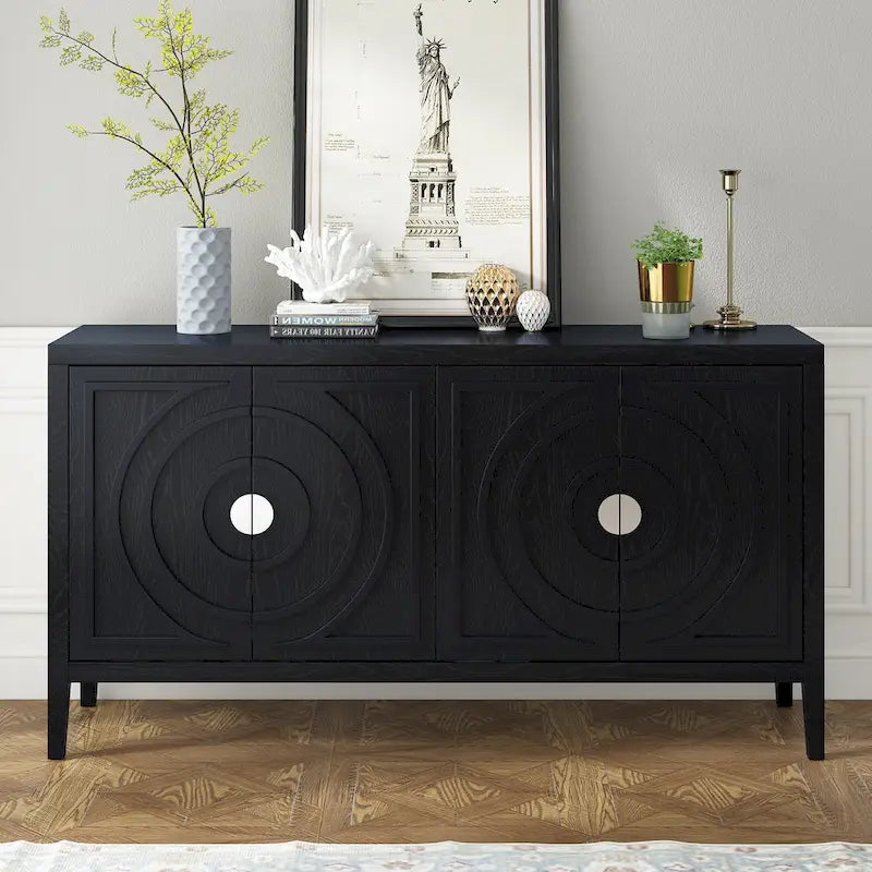 Buffet design rétro à rainures circulaires avec poignée de porte ronde en métal