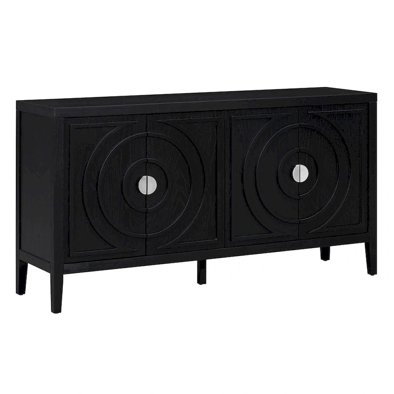 Buffet design rétro à rainures circulaires avec poignée de porte ronde en métal