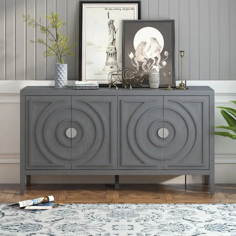 Buffet design rétro à rainures circulaires avec poignée de porte ronde en métal