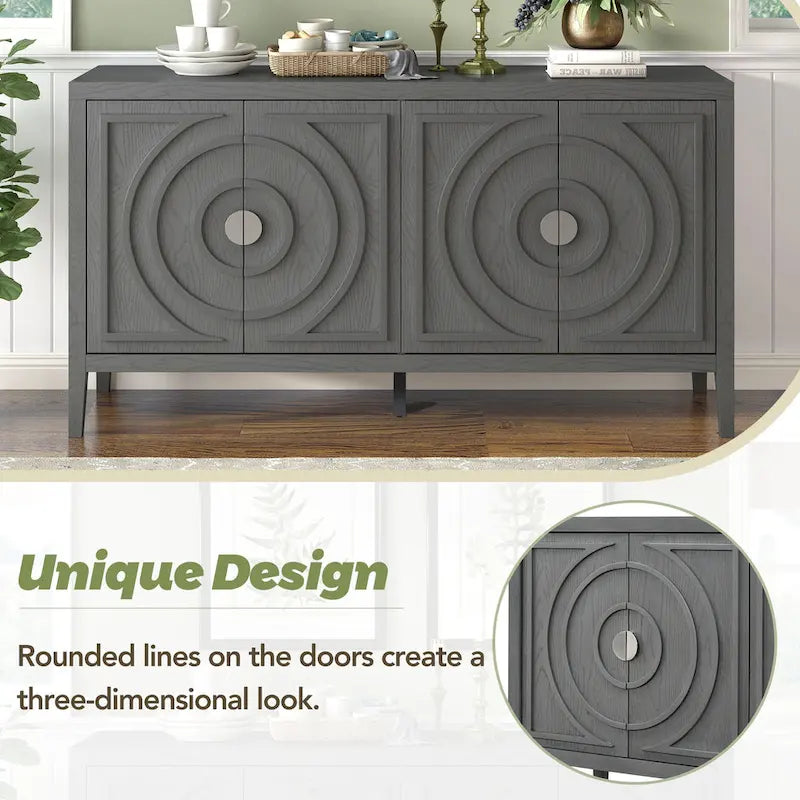 Buffet design rétro à rainures circulaires avec poignée de porte ronde en métal