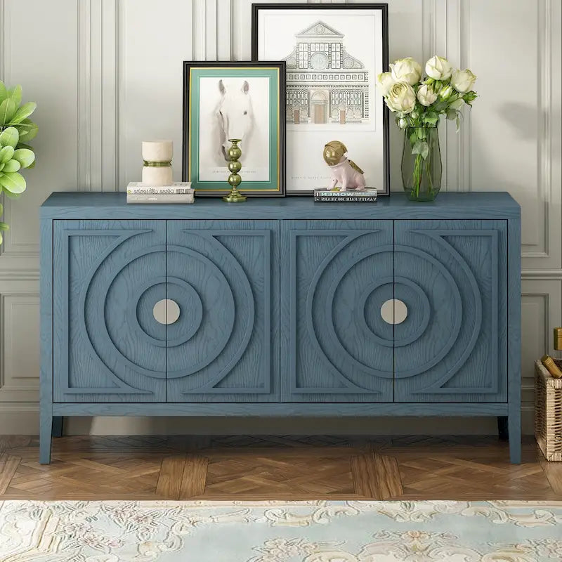 Buffet design rétro à rainures circulaires avec poignée de porte ronde en métal