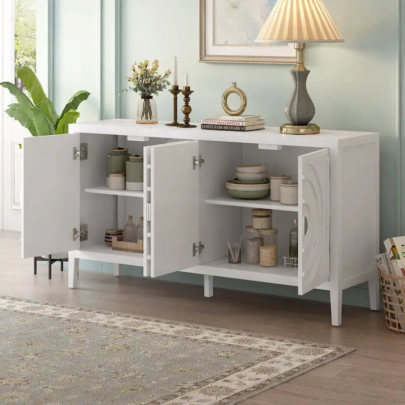Buffet design rétro à rainures circulaires avec poignée de porte ronde en métal