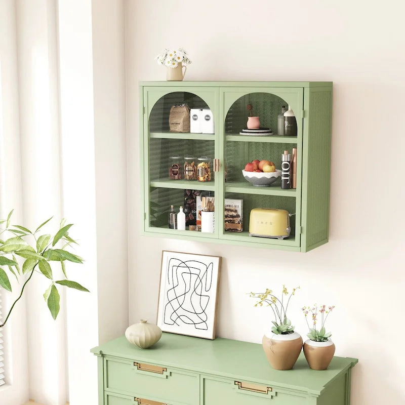 27.56Portes vitrées Armoire murale moderne à deux portes avec trois niveaux de rangement pour l'entrée, avec motif tressé caractéristique