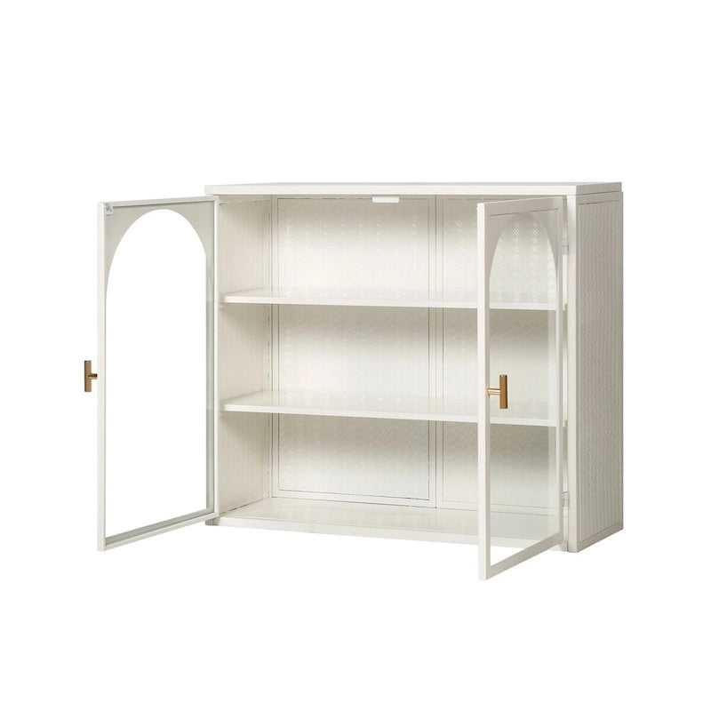 27.56Portes vitrées Armoire murale moderne à deux portes avec trois niveaux de rangement pour l'entrée, avec motif tressé caractéristique