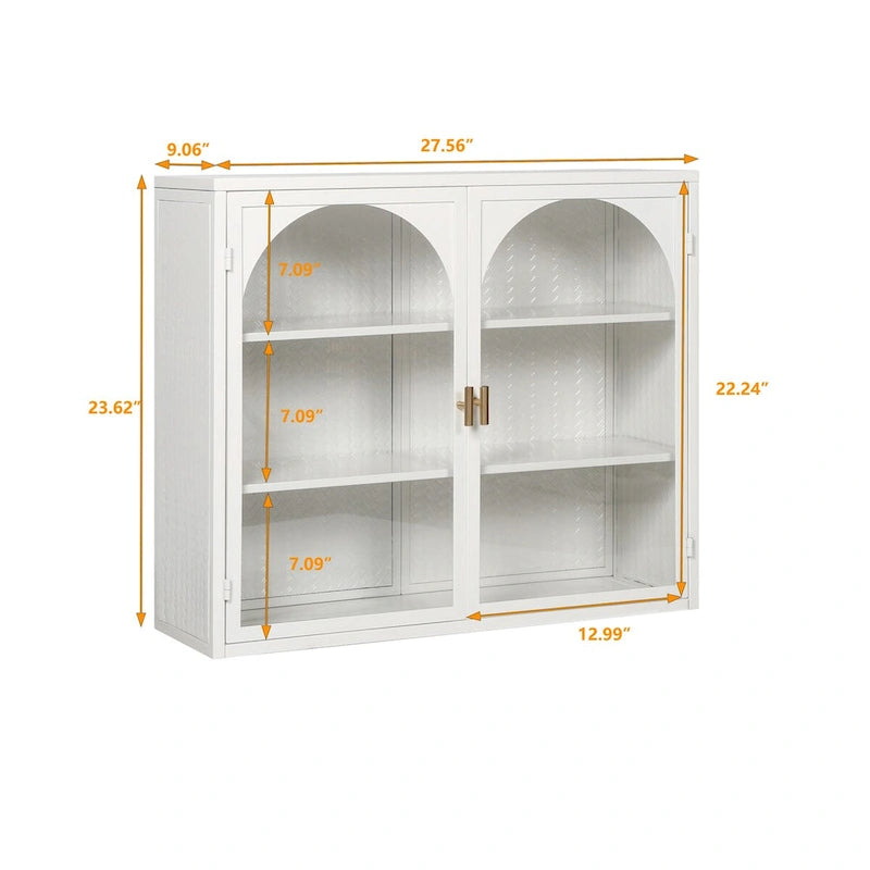27.56Portes vitrées Armoire murale moderne à deux portes avec trois niveaux de rangement pour l'entrée, avec motif tressé caractéristique