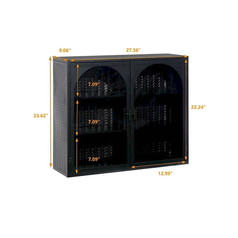 27.56Portes vitrées Armoire murale moderne à deux portes avec trois niveaux de rangement pour l'entrée, avec motif tressé caractéristique