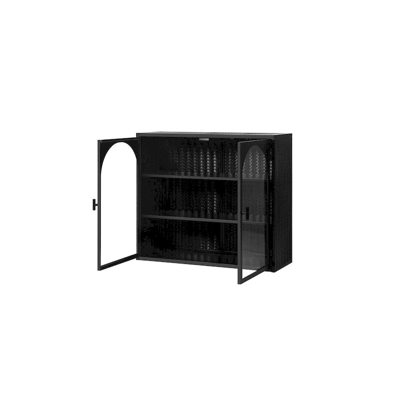 27.56Portes vitrées Armoire murale moderne à deux portes avec trois niveaux de rangement pour l'entrée, avec motif tressé caractéristique