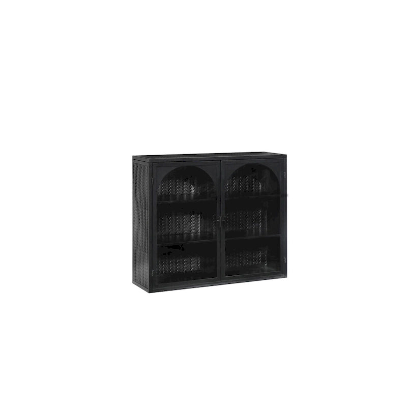 27.56Portes vitrées Armoire murale moderne à deux portes avec trois niveaux de rangement pour l'entrée, avec motif tressé caractéristique