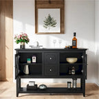 Buffet en bois avec étagères réglables et portes en verre trempé