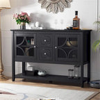 Buffet en bois avec étagères réglables et portes en verre trempé