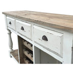 Console de ferme porte-bouteilles, finition craie blanche et plateau naturel