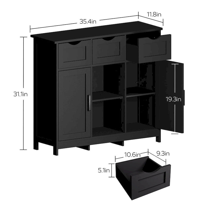 Buffet commode 3 tiroirs de 89,9 cm de large
