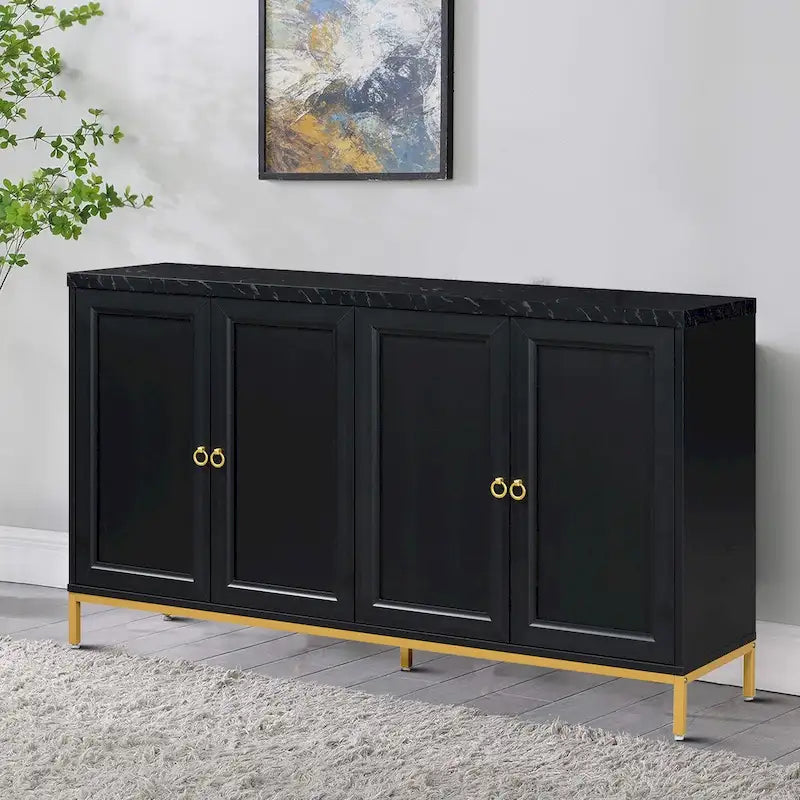 Élégant buffet en bois, dessus avec autocollants imitation marbre