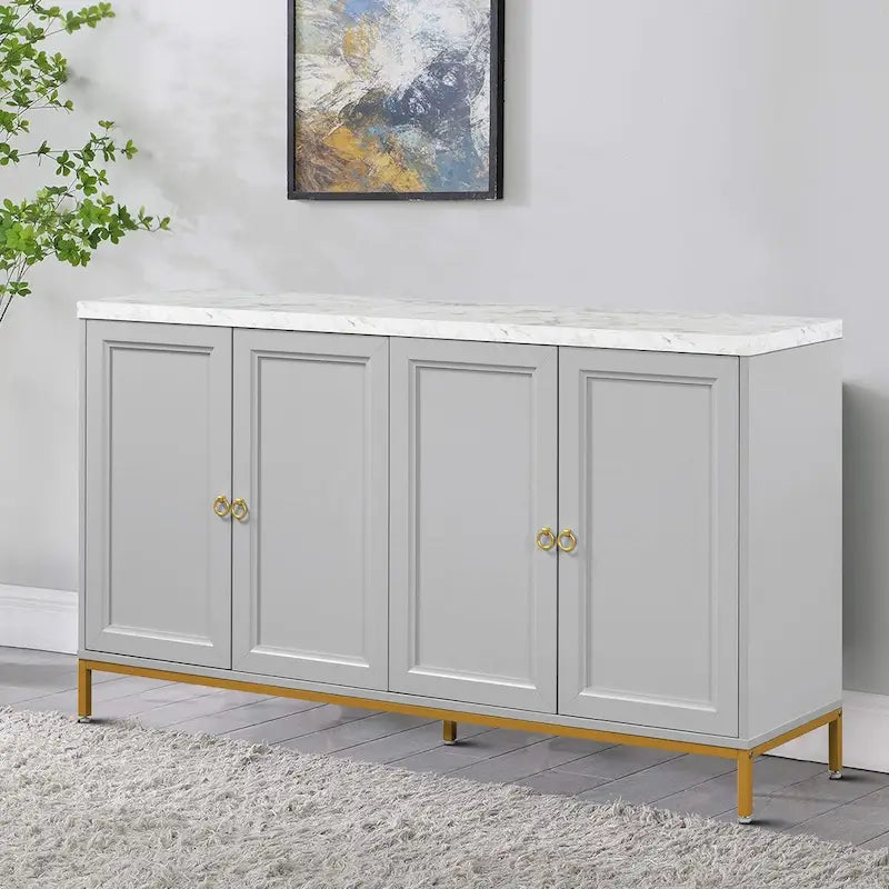 Élégant buffet en bois, dessus avec autocollants imitation marbre